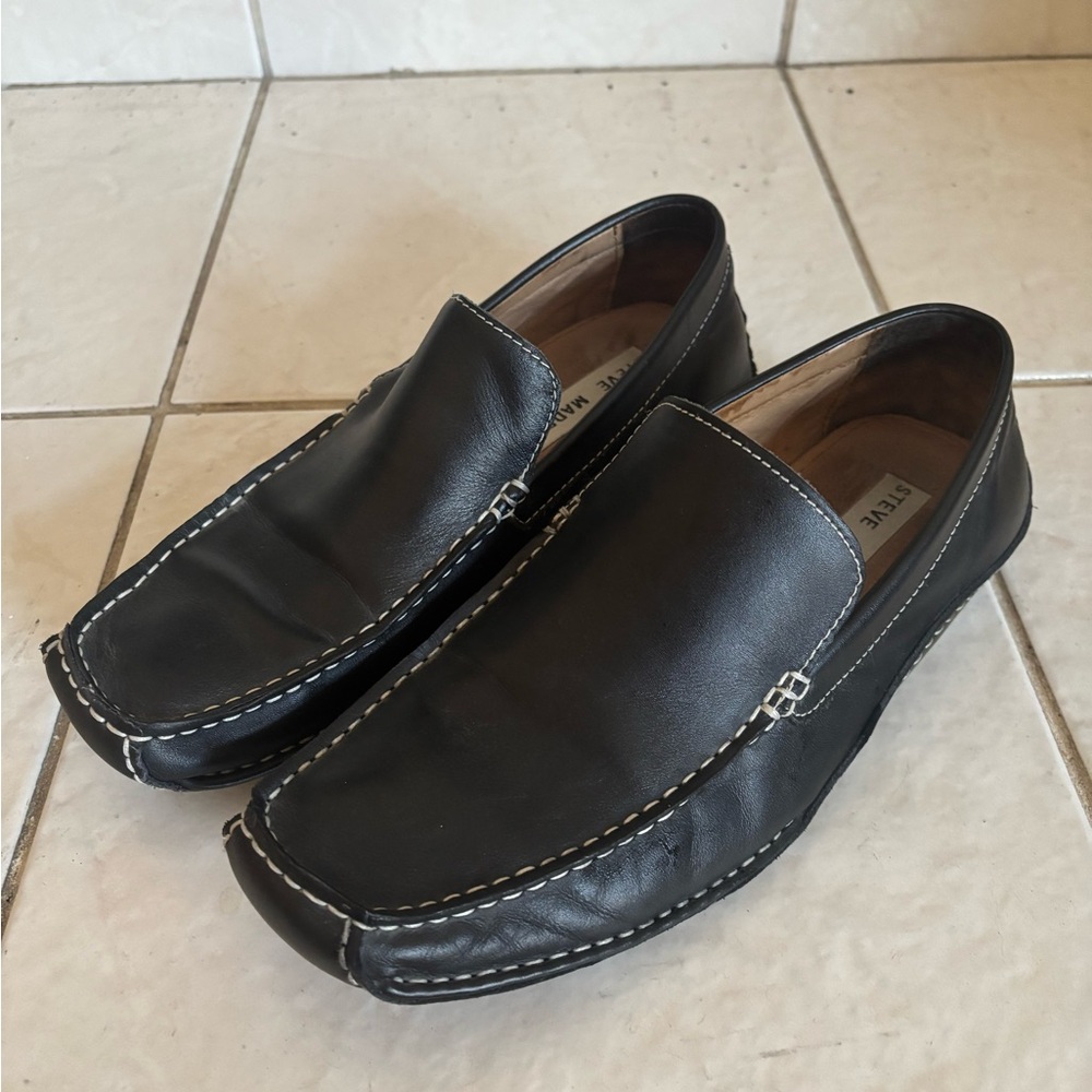 Steve Madden Black Slip-On Loafers with White Detail